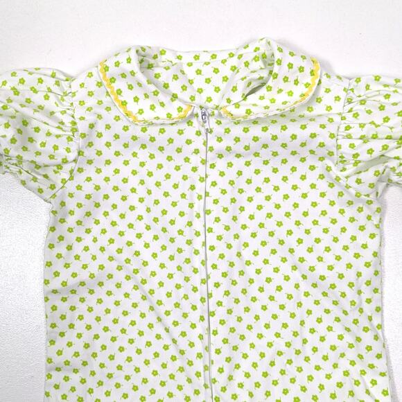 Vintage Handmade Jumpsuit Girls Size 18m Green Floral Flare Romper - Picture 2 of 4